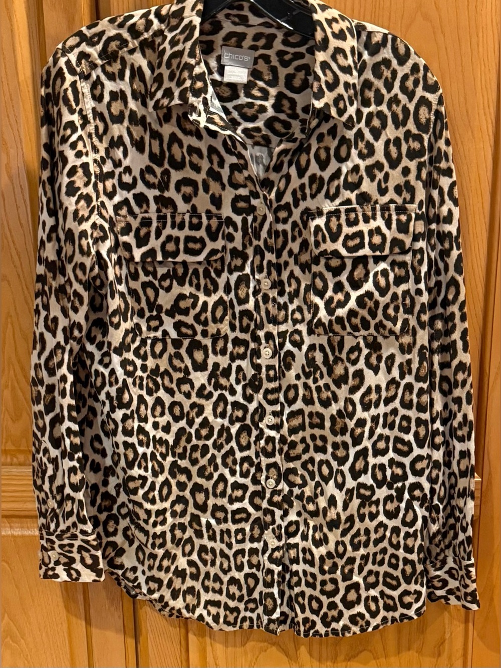 Chico’s Leopard Print Button Down Tunic Blouse Long Sleeve Size 1/8-10